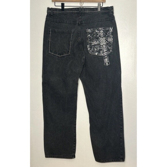 Karl Kani Gold Baggy Jeans Mens 36x32 Black Denim Hip Hop Y2K Jnco Southpole - Picture 1 of 7